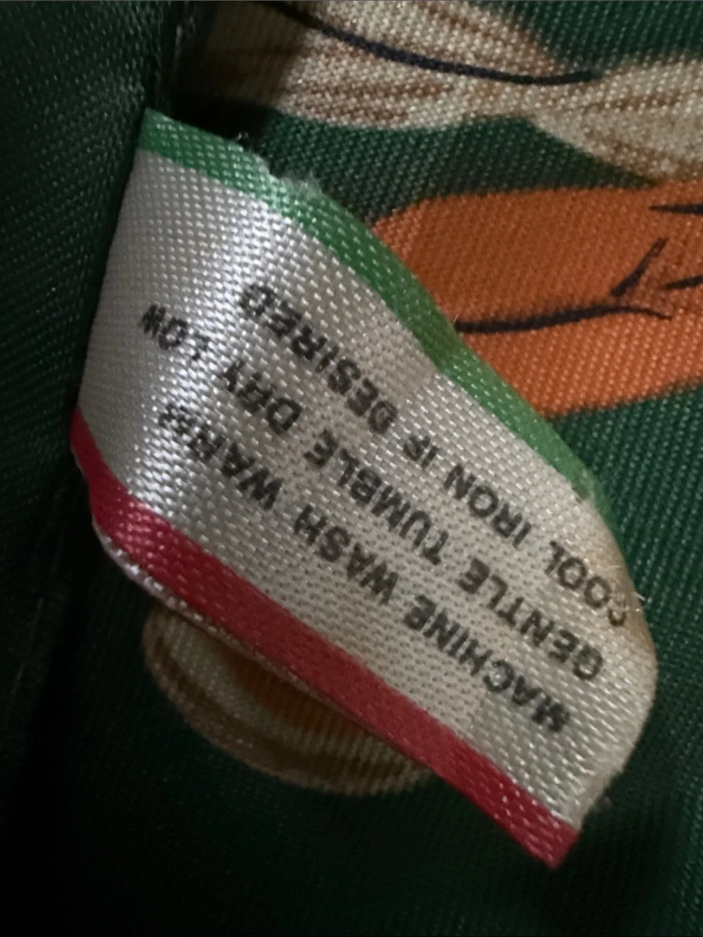 Green Printed Silk-Feel Scarf with Orange Accent Motif